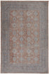 7' X 10' Silver Taupe and Blue Oriental Power Loom Worn Faded Area Rug With Fringe